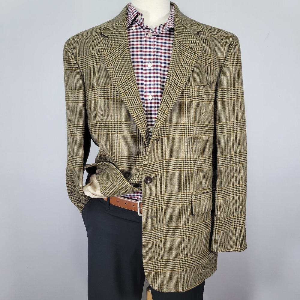 Nautica Men's Sport Coat Blazer Three Button Brown Plaid Lambs Wool 44R